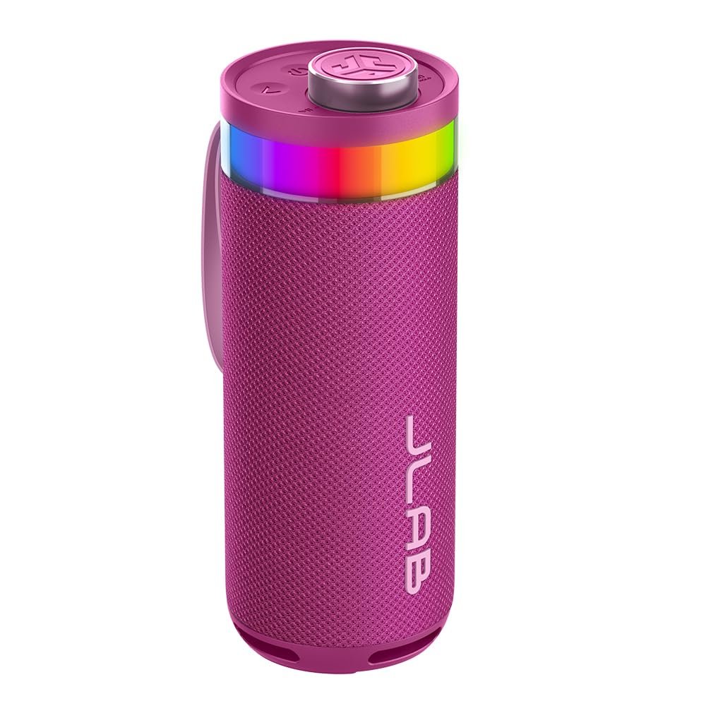 JLab Go Party Portable Bluetooth Speaker, Mulberry, 10 Watts of Power, 16+ Hours of Playtime, IP56 Waterproofing, Customizable RGB LED Lighting, Lab Sync Up to 100 Speakers, Custom Sound in-App
