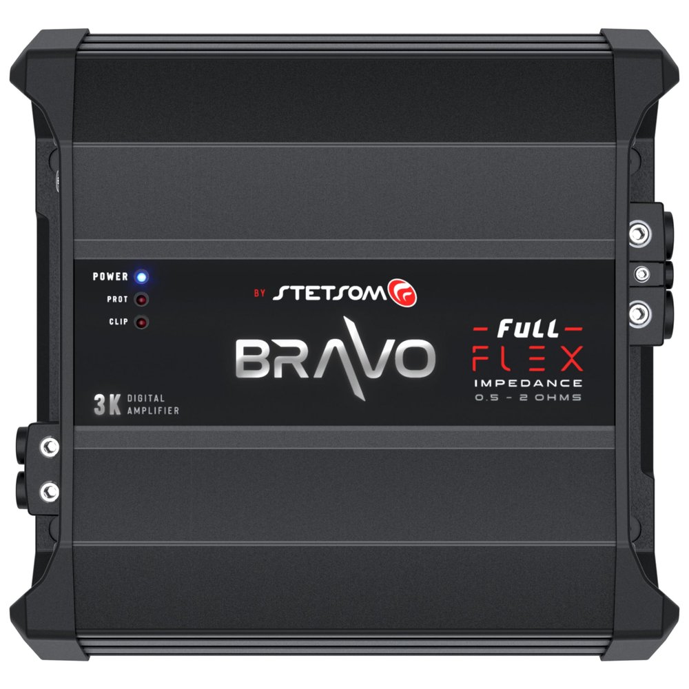 Stetsom Bravo Full Flex 3K - Mono Digital Amplifier, 3000W RMS, Smart & Auto Flexible Impedance 0.5-2 Ohms, Full Range Amplifier, Stable Power 3000W RMS from 0.5, 1, to 2 Ohms Impedance