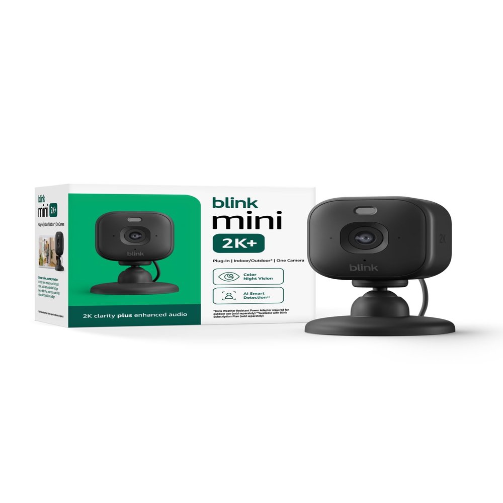 Blink Mini 2K+ (newest model)  Plug-in Home & Pet Indoor Security Camera with 2K video resolution, night vision, enhanced audio, motion detection  1 camera (Black)