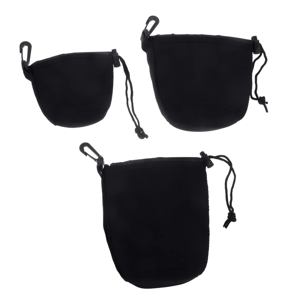Angoily 3pcs Neoprene Camera Lens Case Pouch Drawstring Design for DSLR Lens Protection Lightweight and Portable for Outdoor Photography