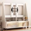 JIAOCKJIAO JKGHK Rolling TV Stand on Wheels, Mobile TV Stand with Adjustable Height and Angle, Mobile Floor TV Cart with Glass Sliding Door Storage, Portable Rolling TV Cart fit 25"-50" TVs(White) view 1