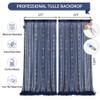 1010ft Navy Blue Tulle Backdrop Curtain with Lights String for Parties, Sheer Photo Backdrop Curtains for Wedding Party Photography Background view 3