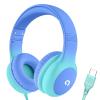 ADOOPE Wired Kids Headphones with USB C Plug, 85dB Safe Volume, Adjustable Headband, Tangle-Free Cord Headphones for School, Tablet, Travel (Sky Blue & Mint Green, Without Microphone) view 1