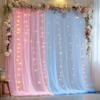 10x10ft Pink Blue Tulle Backdrop Curtain with Lights String for Parites, Sheer Backdrop Curtains for Wedding Baby Shower Birthday Party Photo Shoot Decorations view 1