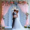 10x10ft Pink Blue Tulle Backdrop Curtain with Lights String for Parites, Sheer Backdrop Curtains for Wedding Baby Shower Birthday Party Photo Shoot Decorations view 4