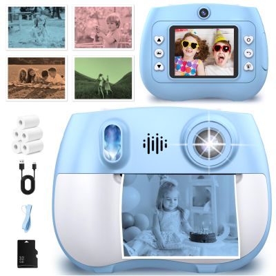 Kids Camera Instant Print 1080P Front Rear Dual Selfie - Kids Digital Camera with Video Games, 32GB & 5-Color Print Paper/ 250 Photos,Easy to Use & Great Toys Gifts for Boys Girls, Ages 3-12