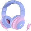 ADOOPE Wired Kids Headphones with USB C Plug, 85dB Safe Volume, Adjustable Headband, Tangle-Free Cord Headphones for School, Tablet, Travel (Light Purple & Pink, Without Microphone) view 1