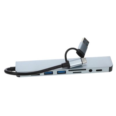 KALLORY 8-in-1 Type-C Multi-Port USB Hub Adapter for Laptop Dual-Head USB Splitter Additional Compatible Sleek Design