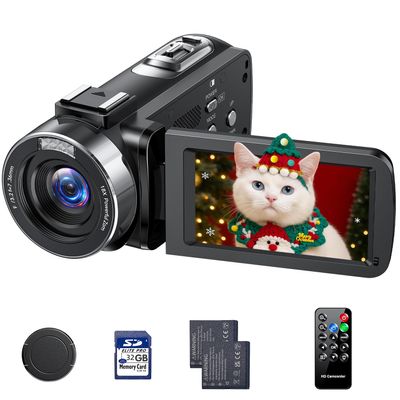 FIREFOTO Camcorder Video Camera, Digital Camera 42MP 4K Camera for Vlogging with 18X Digital Zoom 3 270 Rotation Screen Cam Corder for YouTube with 2 Batteries, 32GB SD Card, Remote Control