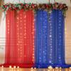 1010ft Royal Blue Red Tulle Backdrop Curtain with Lights String for Parties, Sheer Photo Backdrop Curtains for Wedding Party Photography Background view 1