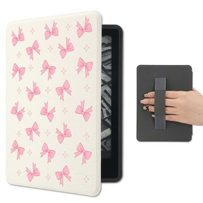 Joyland Dark Pink Bow Case for Kindle 11th Generation 2024/2022 Releases(6 inch) Premium PU Leather Protective Sleeve Cover with Hand Strap,Auto Sleep/Wake (RS23CV/C2V2L3)