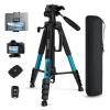 75" Heavy Duty Camera Tripod Stand with Bluetooth Remote - Max Load 15LB, Aluminum Travel Tripod for DSLR/Phone/Tablet/Projector, 3-Way Pan Head & Quick Release Plate, Compact Foldable Design (Blue) view 1