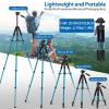 75" Heavy Duty Camera Tripod Stand with Bluetooth Remote - Max Load 15LB, Aluminum Travel Tripod for DSLR/Phone/Tablet/Projector, 3-Way Pan Head & Quick Release Plate, Compact Foldable Design (Blue) view 3