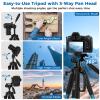 75" Heavy Duty Camera Tripod Stand with Bluetooth Remote - Max Load 15LB, Aluminum Travel Tripod for DSLR/Phone/Tablet/Projector, 3-Way Pan Head & Quick Release Plate, Compact Foldable Design (Blue) view 4