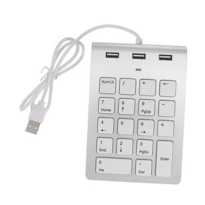 HOMSFOU Zinc Alloy USB Numeric Keypad 18 Keys Compact Numpad Hub for Laptop and Desktop Computers Silver Design for Financial Accounting and Data Entry