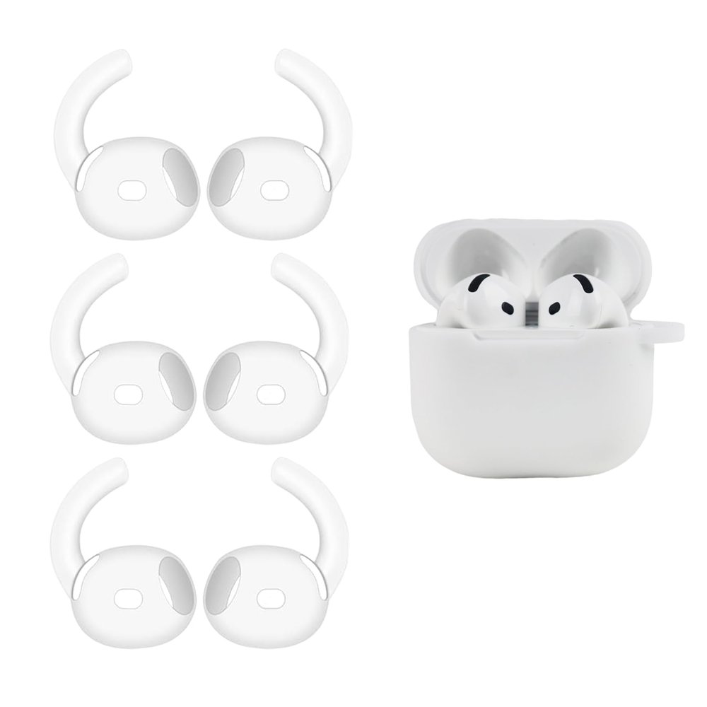 Adhiper 3 Pairs Ear Hooks for Airpods 4 [Added Earphone Case Cover] Anti-Slip Ear Tips Earbuds Accessories Compatible with AirPods 4th Generation Released 2024 (White)