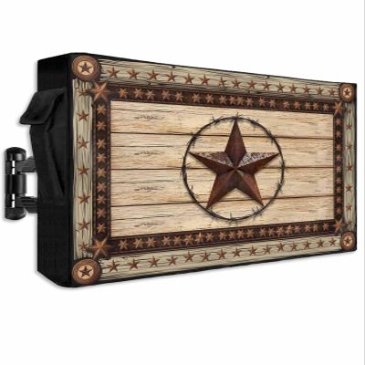 DOME-SPACE Western Texas Shabby Star Outdoor TV Cover for Outside Flat Screen Televisions, Retro Farmhouse Brown Wood Weatherproof TV Screen Protector with Zipper for 60 to 65 Inch Screens