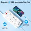 8-Outlet Surge Protector Power Strip, POWSAF 10Ft Flat Plug Extension Cord with 2 USB-C (PD 20W) Fast Charging Ports and 2 USB-A Ports for Home, Office, 2700 Joules, ETL, White view 3