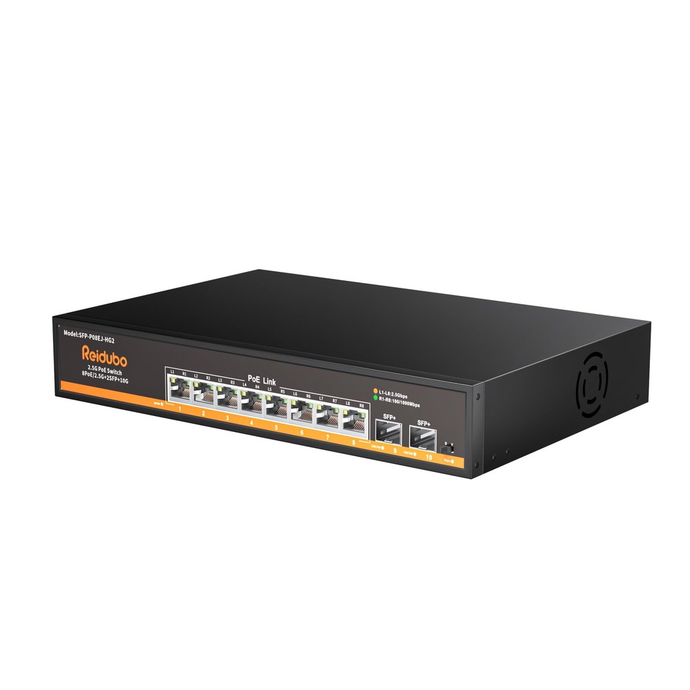 10-Port 2.5Gb PoE Switch Unmanaged, 2.5G Ethernet Switch with 8*2.5G PoE Ports and 2*10G SFP+ Uplink, IEEE802.3af/at, Compatible with 100/1000/2500Mbps for 2.5Gb NAS/PC, WiFi6 Router, Wireless AP