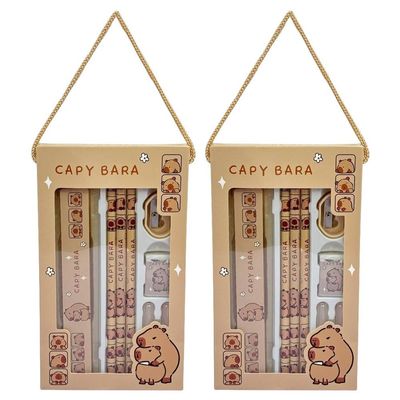 Vobumix 2pcs Capybara Stationery Set Include Pencil Sharpener Folding Ruler Eraser Pen Cap Kids Stationery Set for Kids Girls Boys Teacher