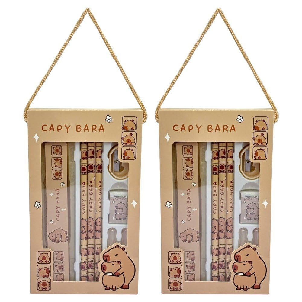 Vobumix 2pcs Capybara Stationery Set Include Pencil Sharpener Folding Ruler Eraser Pen Cap Kids Stationery Set for Kids Girls Boys Teacher