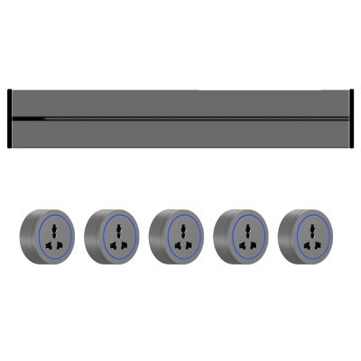 8000w Power Outlet Strip,Wall Mount Power Strip,29.53 Inch Track,With 5xMulti-3-Hole Adapter,Left And Right Line,Blue Ambient Light,Wall Plug Adapter,For Kitchen,Living Room,Grey