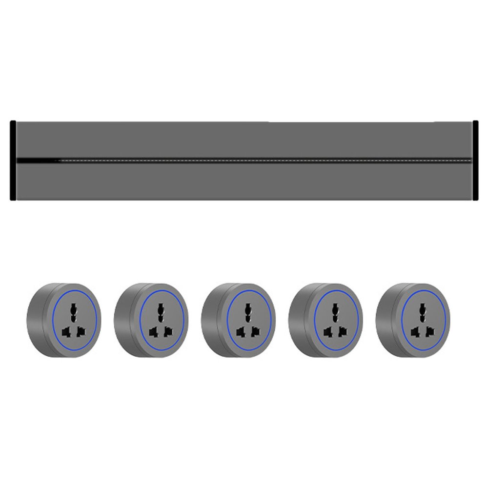 8000w Power Outlet Strip,Wall Mount Power Strip,29.53 Inch Track,With 5xMulti-3-Hole Adapter,Left And Right Line,Blue Ambient Light,Wall Plug Adapter,For Kitchen,Living Room,Grey