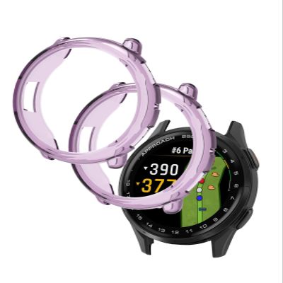 [2 Pack] Case for Garmin Approach S50 Smartwatch,a Hollow-Out Design,Shockproof,BOVUGAC All Around TPU Protective Case Cover for Garmin Approach S50 Watch Accessories-Clear Purple