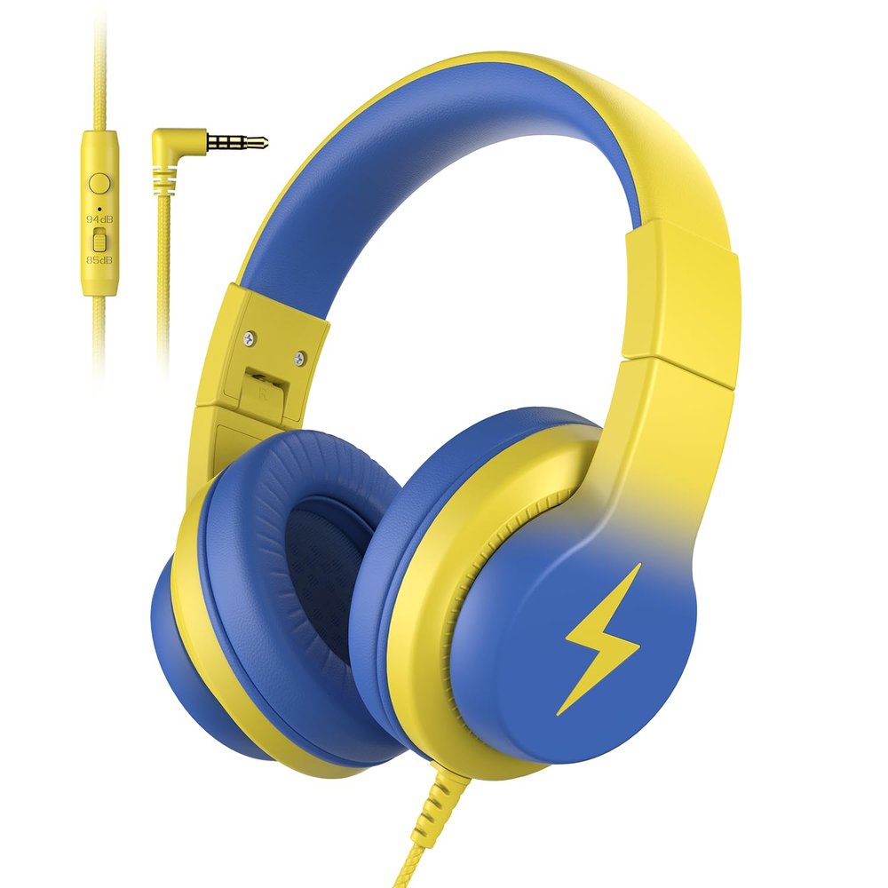 Candy Bila Kids Headphones, Wired Headphones for Kids Over Ear with Microphone, 85/94dB Volume Limiter Headphone for Girls Boys, Foldable Headphone for Learning & Entertainment, Light Yellow