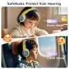 Candy Bila Kids Headphones, Wired Headphones for Kids Over Ear with Microphone, 85/94dB Volume Limiter Headphone for Girls Boys, Foldable Headphone for Learning & Entertainment, Light Yellow view 2