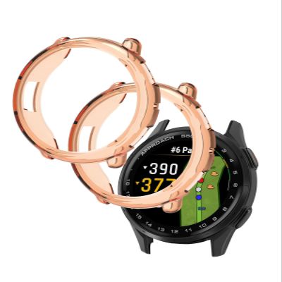 [2 Pack] Case for Garmin Approach S50 Smartwatch,a Hollow-Out Design,Shockproof,BOVUGAC All Around TPU Protective Case Cover for Garmin Approach S50 Watch Accessories-Clear Orange