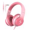 Candy Bila Kids Wired Headphones for Kids with Microphone, 85/94dB Volume Limiter Headphones for Girls Boys, Light Pink view 1