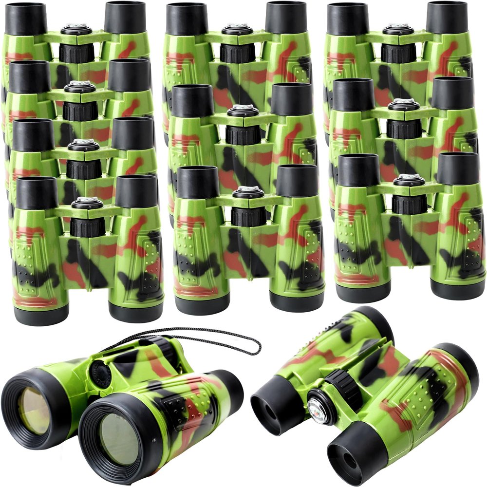 12 Pack Kids Binoculars Bulk Camouflage Compact Binocular Jungle Safari Binoculars Outdoor for Boys Girls Explorers Hunting Party Favors