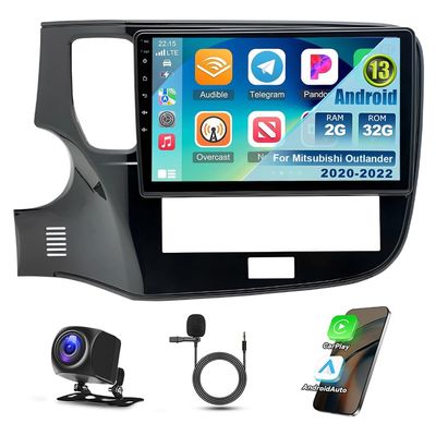 10 Inch Android 13 Car Stereo for Mitsubishi Outlander 2020-2022 HD Touch Screen Double Din Car Audio Receiver w/Wireless Carplay Android Auto GPS Navigation Bluetooth BT SWC Backup Camera Mic, 2+32G