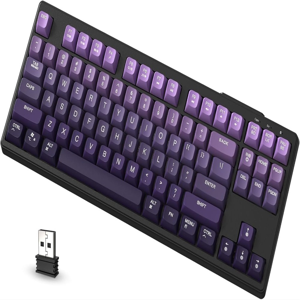ATTACK SHARK M87 80% Wireless Gaming Keyboard,87 Keys Rainbow Lights TKL Mechanical Feeling SA PBT Keyboard for Mac/Win, Bluetooth 5.0/2.4Ghz Dual Mode Pc Keyboards for Office/Gaming Purple