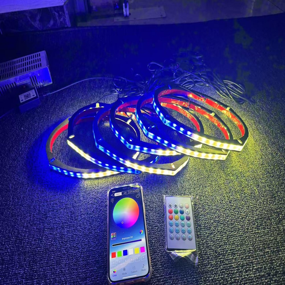6PCS 69'' Rainbow - Hued Dream Color Chasing RGB LED Speaker Rings Lights | Spacer Ring Light Kit for All Vehicles | Bluetooth/Remote Ctrl