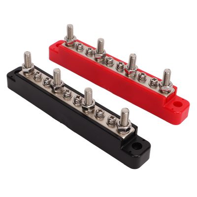 1 Pair Power Distribution Block 10 Terminal 48V 150A M6 Stud M4 Screw Bus Bar for Car Boat (4PCS M6 Studs, 6PCS M4 Screw)