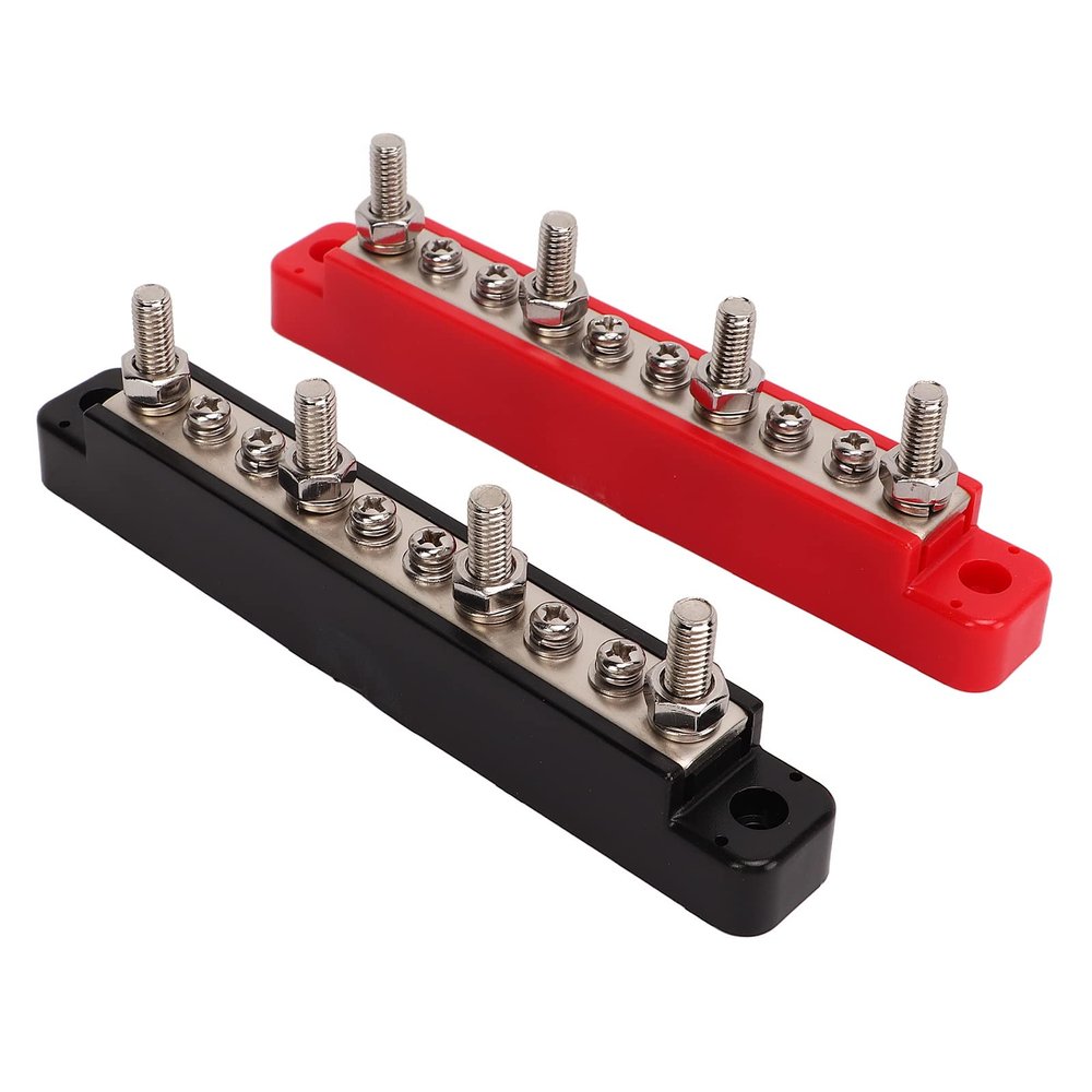 1 Pair Power Distribution Block 10 Terminal 48V 150A M6 Stud M4 Screw Bus Bar for Car Boat (4PCS M6 Studs, 6PCS M4 Screw)