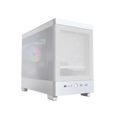 XLTFUC Mid-Tower M-ATX, ITX Computer Case, Tempered Glass Side Panel, Grid Front Panel Vertical GPU Bracket(White)