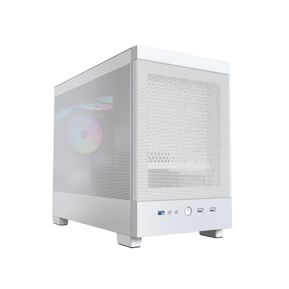 XLTFUC Mid-Tower M-ATX, ITX Computer Case, Tempered Glass Side Panel, Grid Front Panel Vertical GPU Bracket(White)