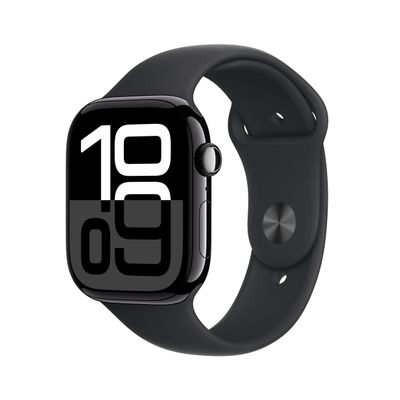 Apple Watch Series 10 [GPS, 46mm] - Jet Black Aluminum Case with Black Sport Band, M/L (Renewed)