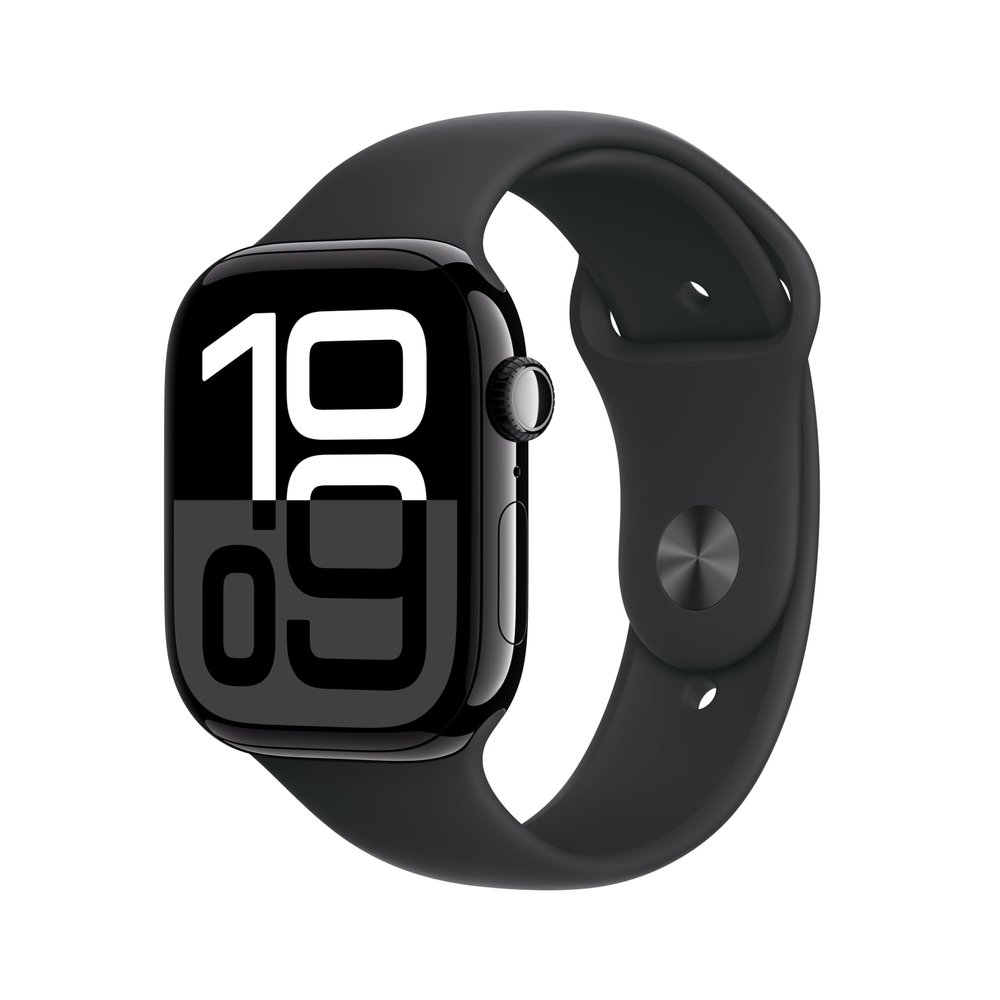 Apple Watch Series 10 [GPS, 46mm] - Jet Black Aluminum Case with Black Sport Band, M/L (Renewed)