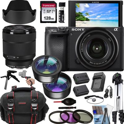 Sony a6400 24.1MP 4K Video Recording Camera with Sony FE 28-70mm F/3.5-5.6 OSS Lens, Tripod, 128GB Memory+Deluxe Accessory Bundle (Renewed)