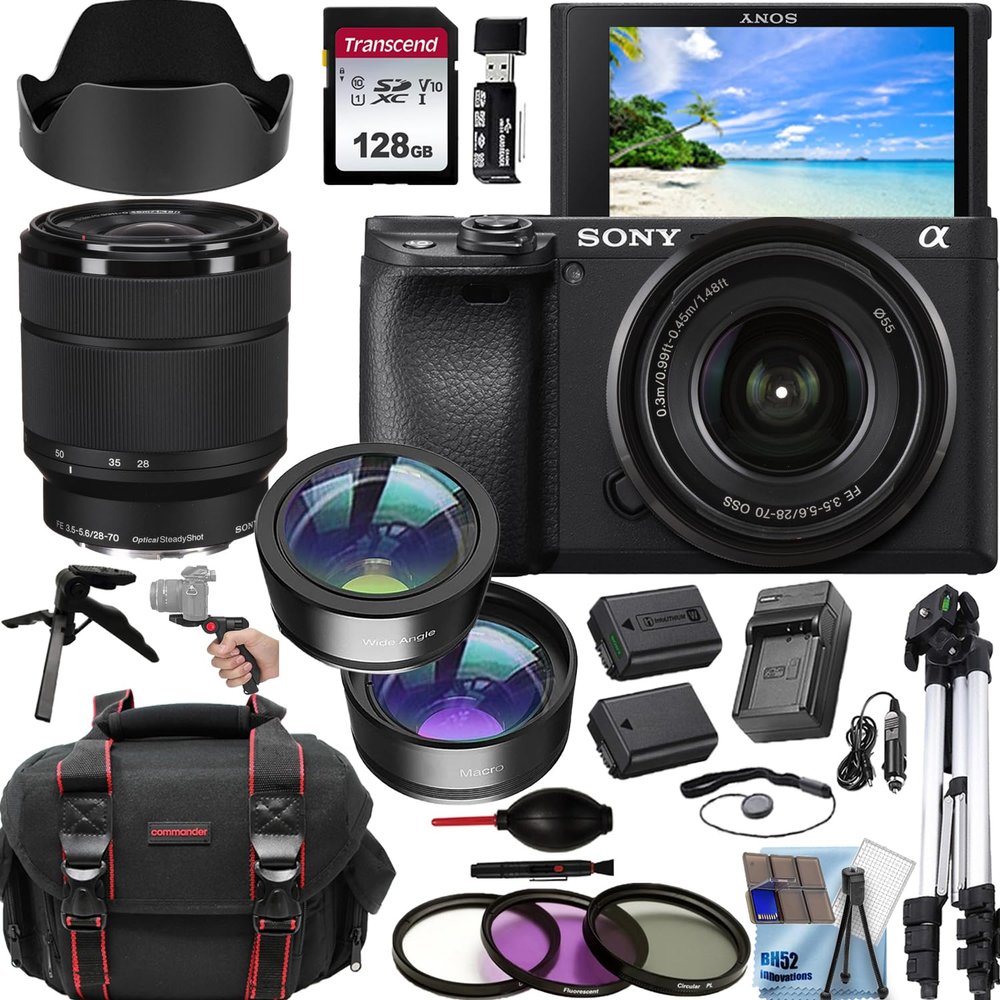 Sony a6400 24.1MP 4K Video Recording Camera with Sony FE 28-70mm F/3.5-5.6 OSS Lens, Tripod, 128GB Memory+Deluxe Accessory Bundle (Renewed)