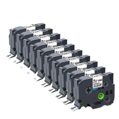 10Pcs 18mm Laminated Labels Compatible with PT241 PT441 PT541 PT641 PT741 PT841 Black On White(Black on Clear)