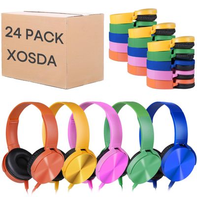 XOSDA Bulk Headphones for Classroom 24 Pack,Wholesale School Multi Colored Durable Wired Headset for Students,Kids,Children Toddler Teen Boys Girls and Adult(LS450,24 Mixed)