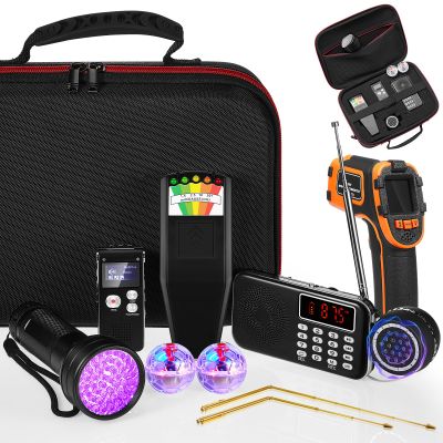Dunzy 11 Pcs Ghost Hunting Equipment Kit Include Ghost Radio, Electromagnetic Paranormal Radiation Detector, EVP Recorder, UV Flashlight 2 LED Light up Cat Balls Etc(Upgrade Temp Gun)