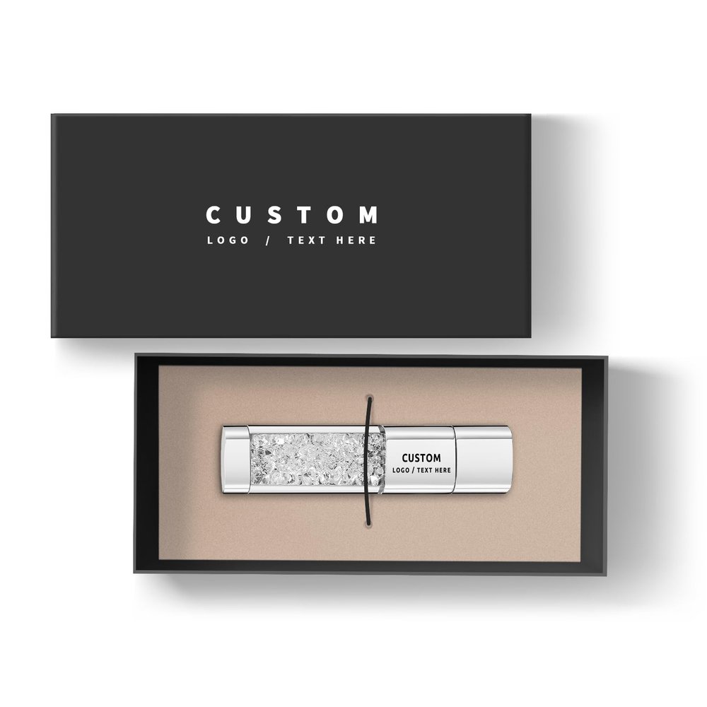 Custom USB Flash Drive with Gift Box, 50 Pack Personalized Crystal LED Pen Drive USB 2.0 Thumb Drive Memory Stick, Ideal for Corporate Gifts and Business Promotional Giveaways (4, GB)