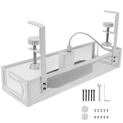 ZJRDYYK Under Desk Cable Management Tray Clamp No Drill, Cable Management Under Desk for Office & Home Office Desks to Hide Wires & Power Strips (White)
