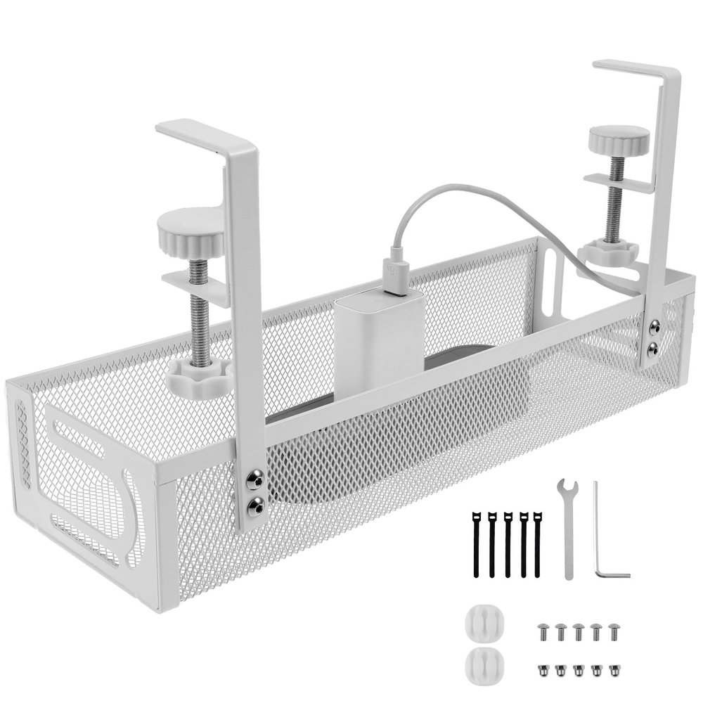 ZJRDYYK Under Desk Cable Management Tray Clamp No Drill, Cable Management Under Desk for Office & Home Office Desks to Hide Wires & Power Strips (White)